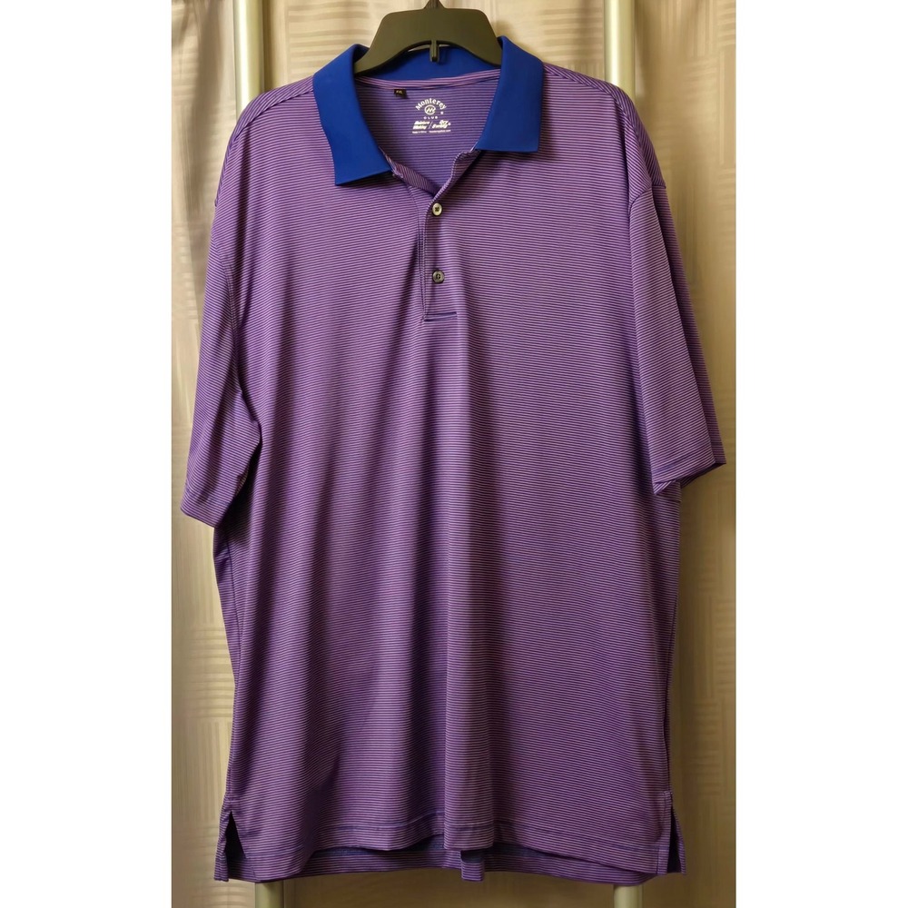 Monterey Club Mens XXL Purple Blue Striped Dry Swing Golf Polo Shirt 1650